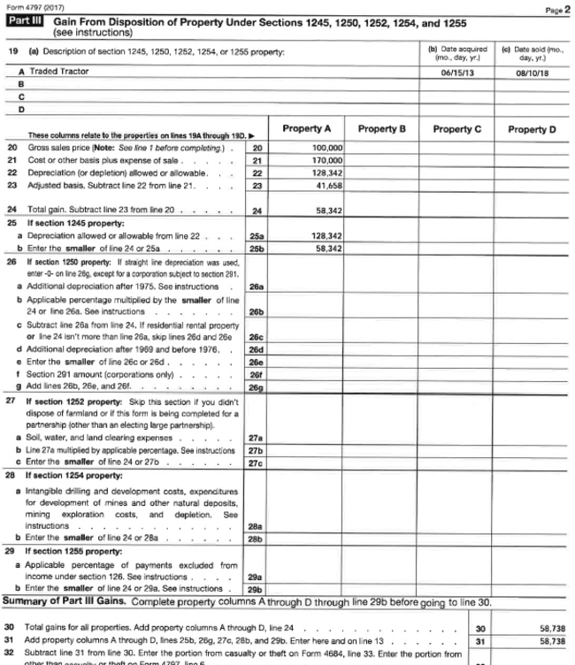 Example of IRS Form 4797 filled out.