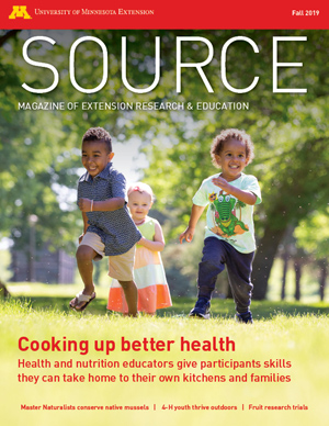 Cover of Source Fall 2019; featured story: "Cooking up better health: Health and nutrition educators give participants skills they can take home to their own kitchens and families"