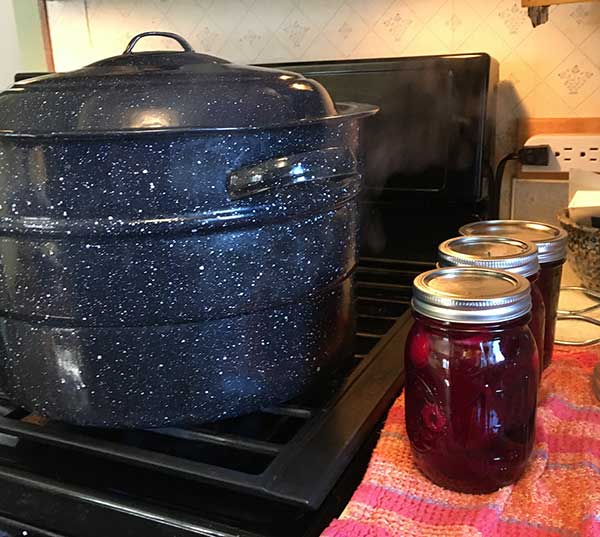 Boiling water canner on the stove.