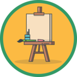 drawing of an easel with paint brush