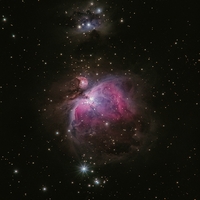 A purple space cloud with star clusters in space.