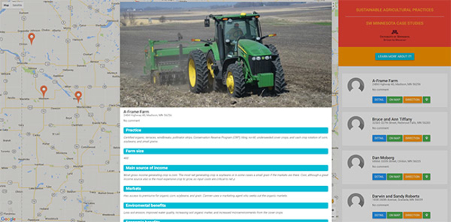 screenshot of the actual case study database with information and a picture of a tractor