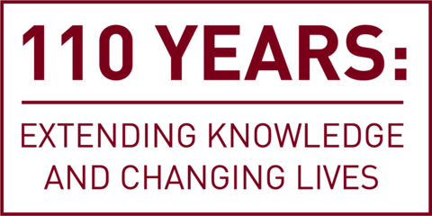 Icon reading: "110 Years: Extending knowledge and changing lives"