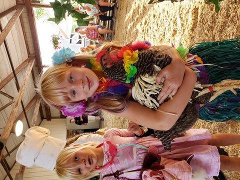 girls with chickens in costume