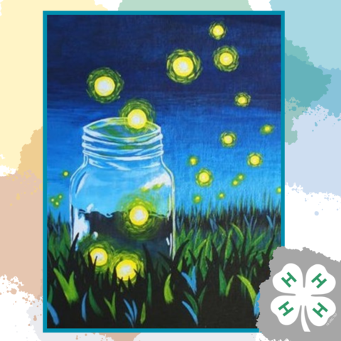 painting of fireflies flying out of jar at night