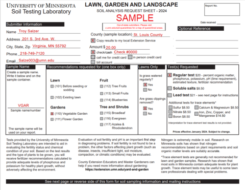 Example of a soil test submission form. 