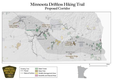 Map of the Minnesota Driftless Hiking Trail.