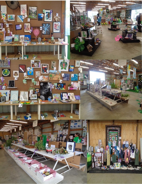 Washington County fairgrounds with exhibits being displayed around the building 