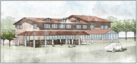 Rendering of front view of the proposed Hmong Community Center.