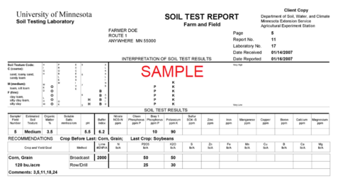 Example of a soil test report.