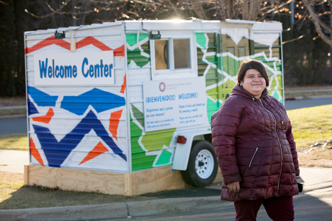 Veronica Gamino pictured in front of a Northfield welcome center