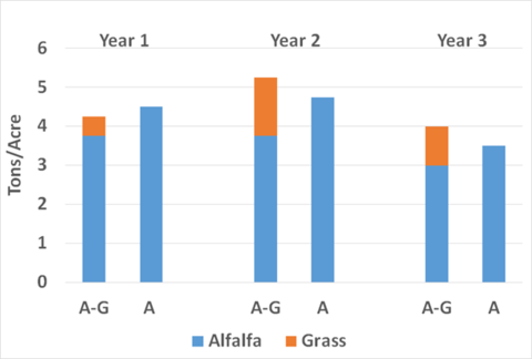 bar graph of alfalfa and grass forage yields