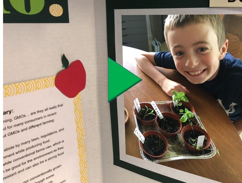 Video thumbnail shows child with plants, a poster board, and a triangle play button to redirect and link to the PBS Pioneer website