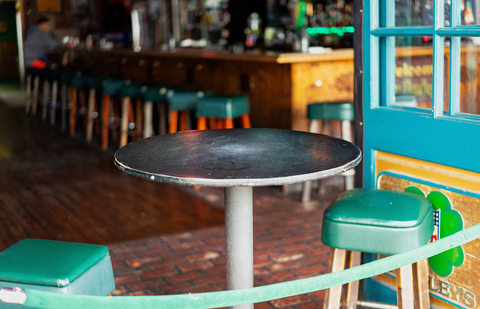 Empty bar stools at a closed business