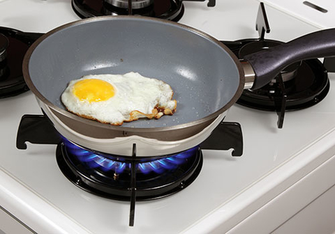 Fried egg in pan.