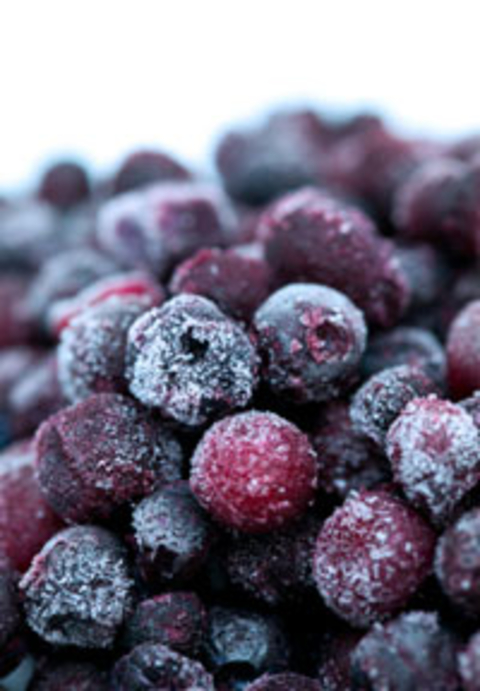 Close-up of frozen blueberries.