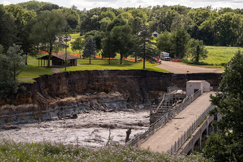 Floodwaters threatened Rapidan Dam in Rapidan, MN in June 2024. 