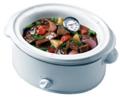 Slow cooker with a thermometer.