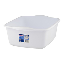 White plastic rectangular dish pan.
