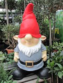 a garden gnome wearing a red hat