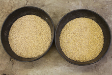 Two pans of oats sitting side by side