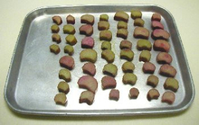 slices of rhubarb on a metal tray