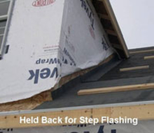 Step flashing on house roof.
