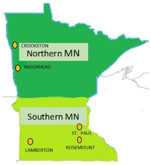 Minnesota map with study locations