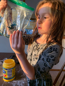 Young girl mixing bioplastic in a zipper bag.