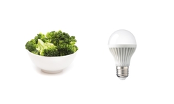 broccoli and a lightbulb symbolizing a serving size