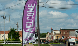 Welcome flag in a small town