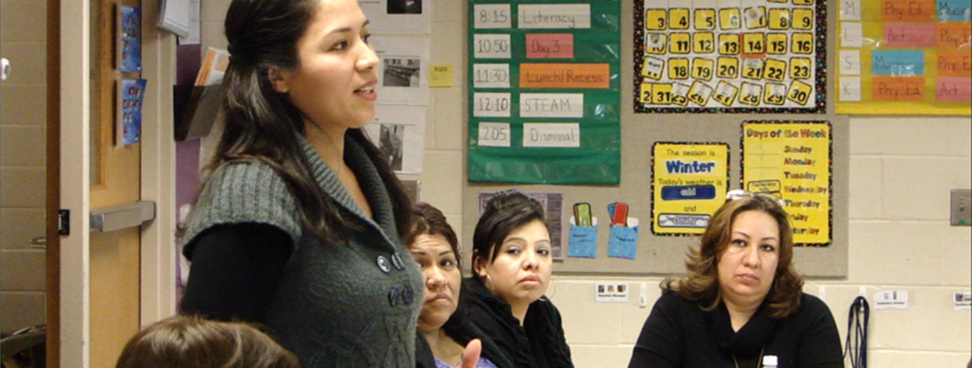 Hispanic parents in classroom