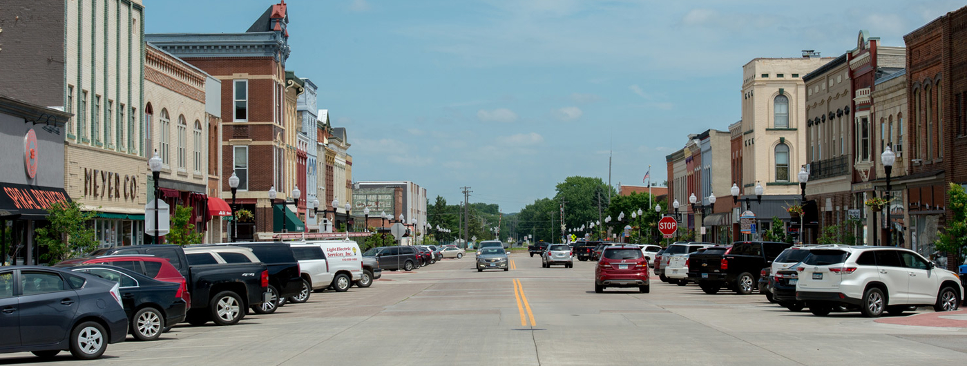Retail district in a rural/urban area
