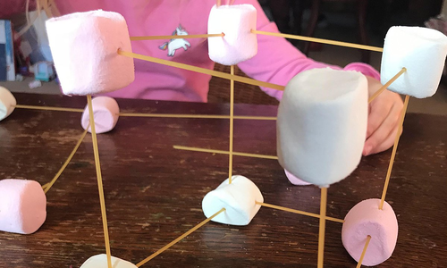 tower built with noodles and marshmallows