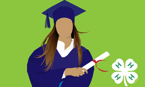 illustration of graduate with diploma and 4-H clover