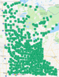A map of Minnesota with 4-H clovers all over it