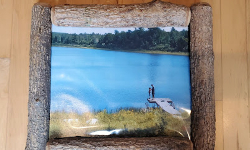 Hackberry stem picture frame of a family vacation on a lake.
