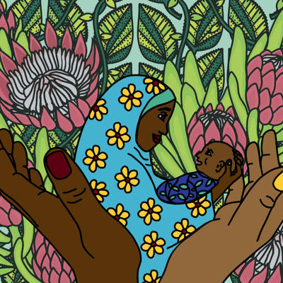 Illustration of a Somali mother and her baby