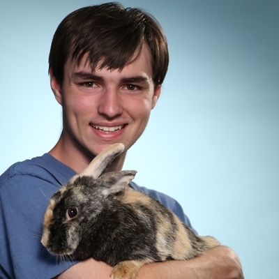 Caleb and a rabbit.