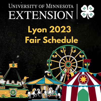 Lyon 2023 fair schedule, Faris wheel, carousel, tent fair ride and u of m logo