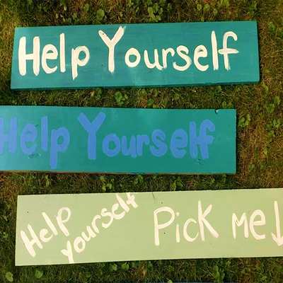 Help Yourself and help yourself Pick me signs