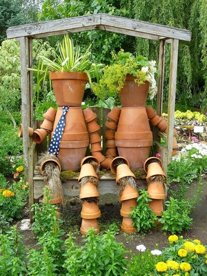 garden statues made of clay pots