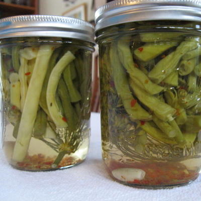 Jars of pickled beans.