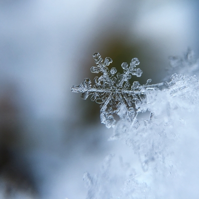 A close up of a snowflake.