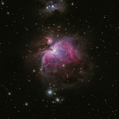 A purple space cloud with star clusters in space.