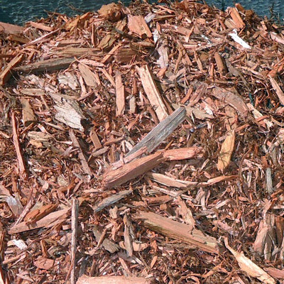 Red cedar mulch that has been chipped.
