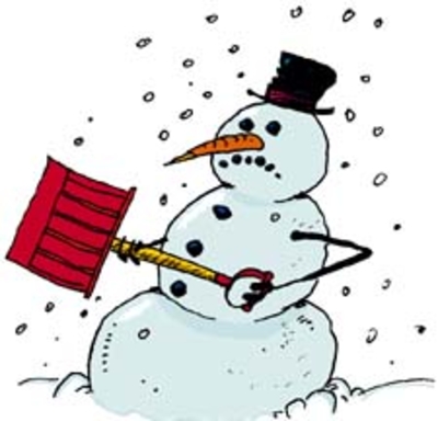 Snowman shoveling snow.