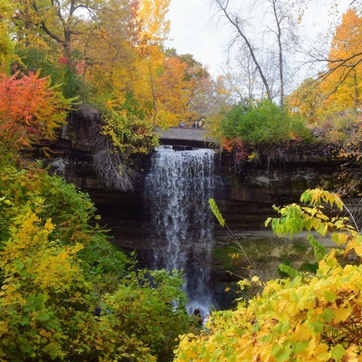 fall colors and a waterfall