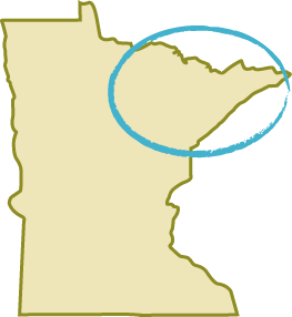 map of Minnesota with circle over northeast region of the state