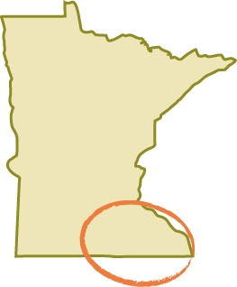 map of Minnesota with circle over southeast region of the state